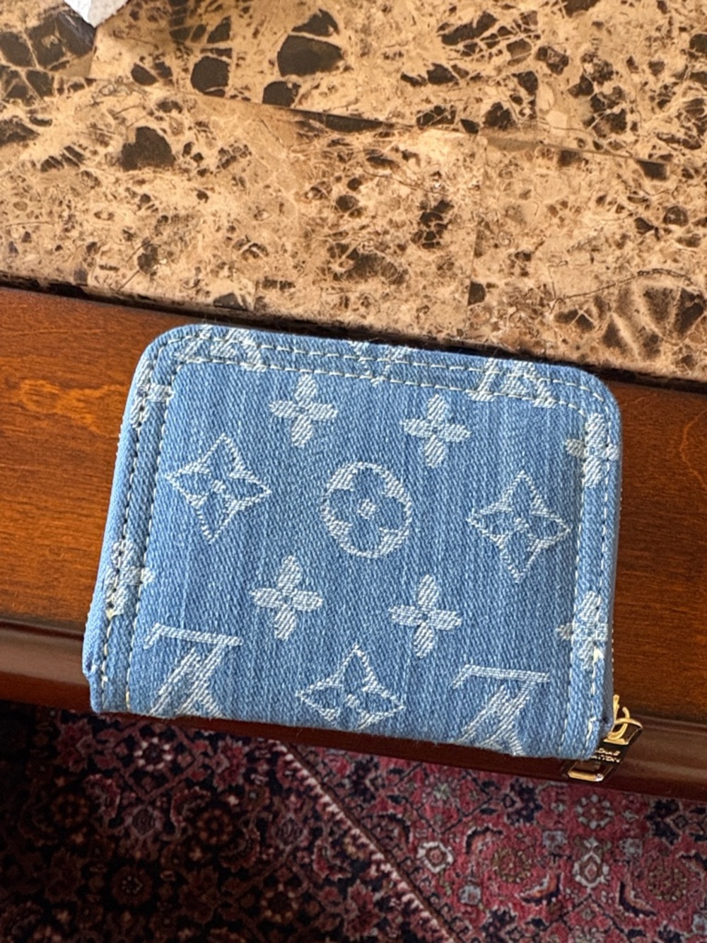 BRAND NEW! Denim Cherry Zip Around Wallet - Blue & Red - Picture 3 of 4